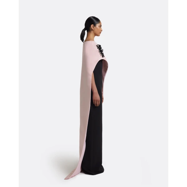 Safiyaa Azrael Long Dress & Maddox Harness in Lotus Bloom With Black Pearl, view 5