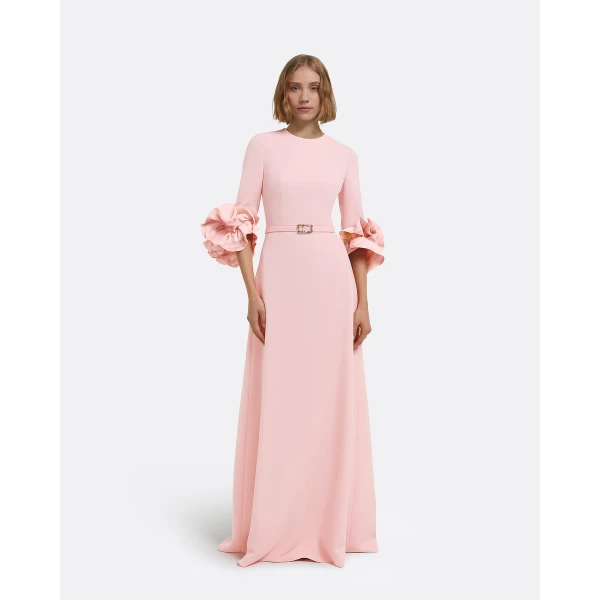 Safiyaa Belen Long Dress in Lychee with Embellished Belt, view 2
