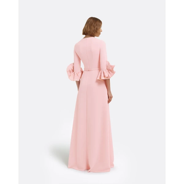 Safiyaa Belen Long Dress in Lychee with Embellished Belt, view 4