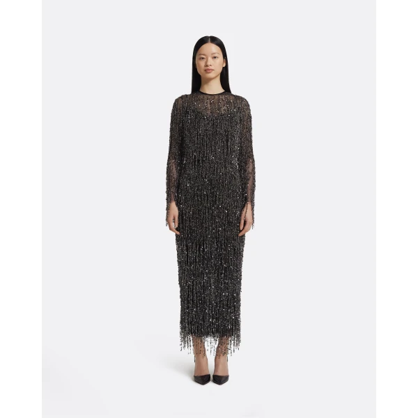 Safiyaa Lyran Midi Dress in Black with Gunmetal, view 2