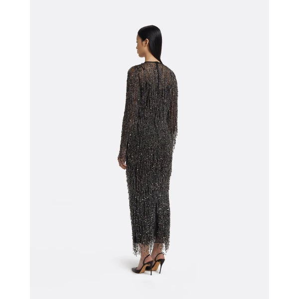Safiyaa Lyran Midi Dress in Black with Gunmetal, view 3