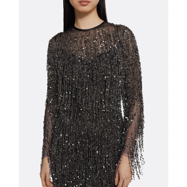 Safiyaa Lyran Midi Dress in Black with Gunmetal, view 4