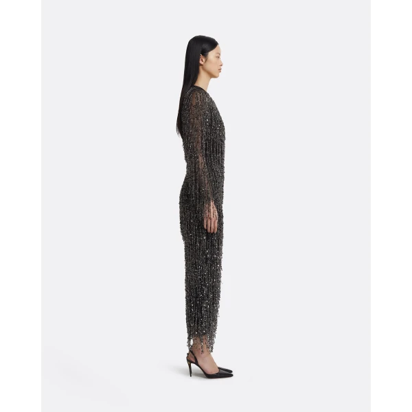 Safiyaa Lyran Midi Dress in Black with Gunmetal, view 5