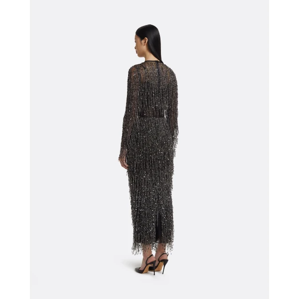 Safiyaa Lyran Midi Dress in Peat Brown on Black with Gunmetal, view 3