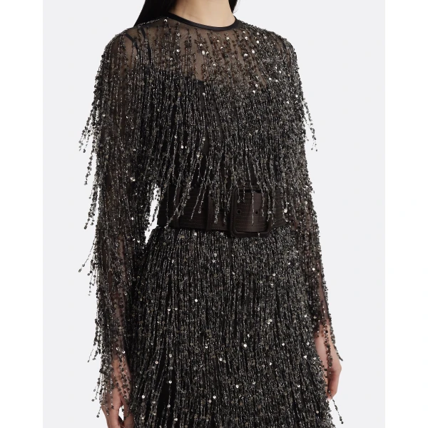 Safiyaa Lyran Midi Dress in Peat Brown on Black with Gunmetal, view 4