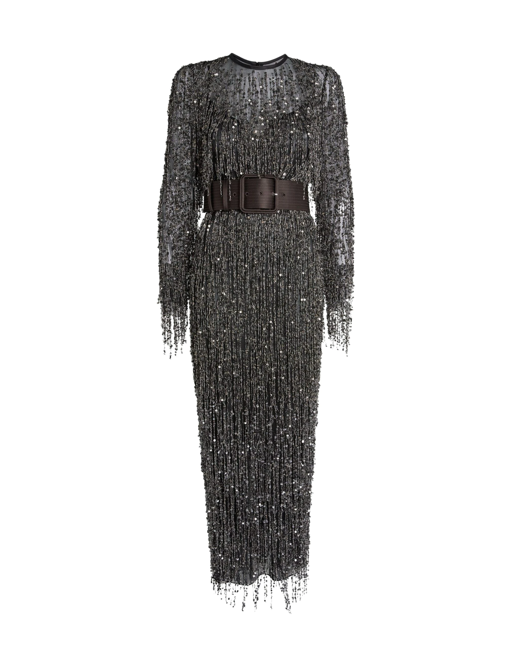 Safiyaa-Lyran-Midi-Dress-in-Peat-Brown-on-Black-with-Gunmetal-Coveti-scaled60883_nobg Safiyaa Dresses luxury Clothing from Coveti Marketplace