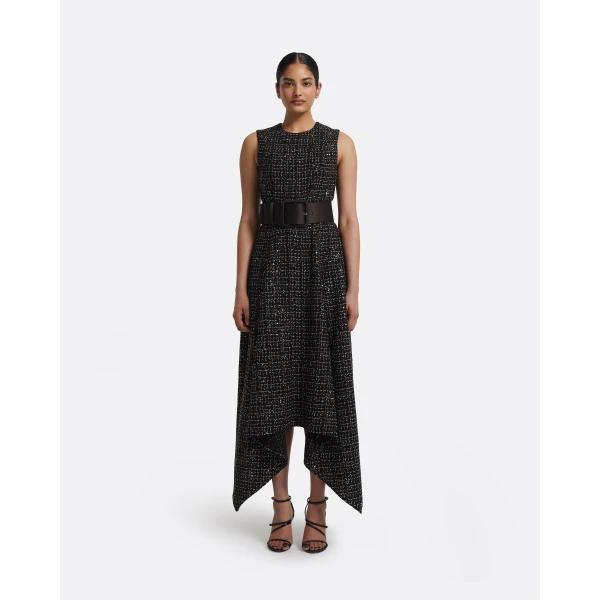 Safiyaa Okimi Dress in Peat Brown On Black & Gold, view 2