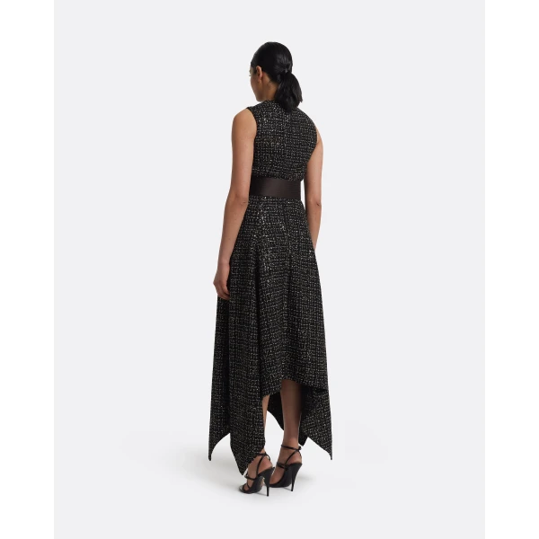 Safiyaa Okimi Dress in Peat Brown On Black & Gold, view 3