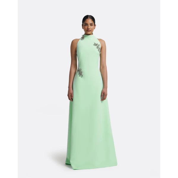 Safiyaa Priscilla Long Dress in Brook Green with Silver, view 2