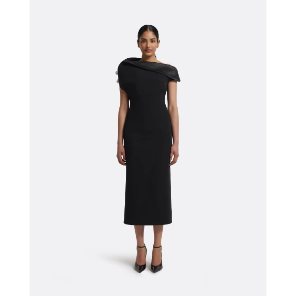 Safiyaa Reina Dress in Black with Crystal, view 2