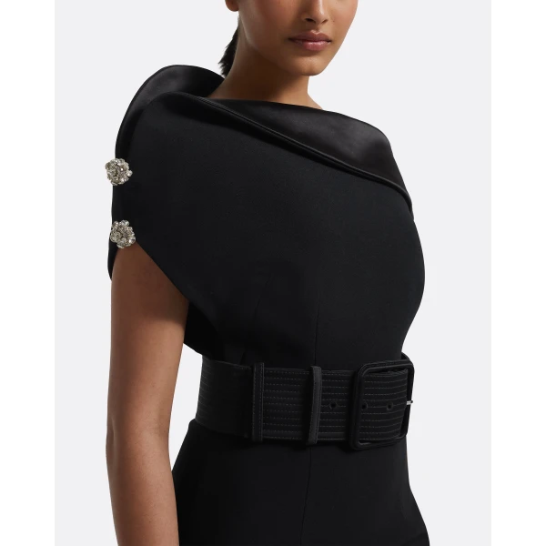 Safiyaa Reina Dress in Black with Crystal and Belt, view 4