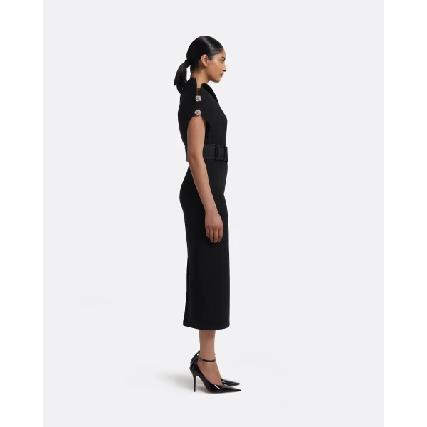 Safiyaa Reina Dress in Black with Crystal and Belt, view 5