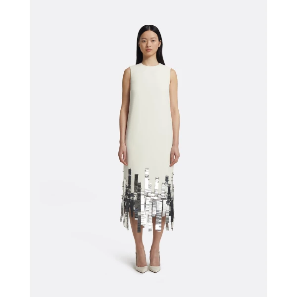 Safiyaa Ripa Midi Dress in Ivory with Silver, view 2