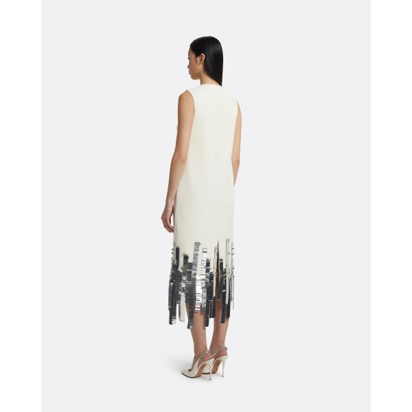 Safiyaa Ripa Midi Dress in Ivory with Silver, view 3