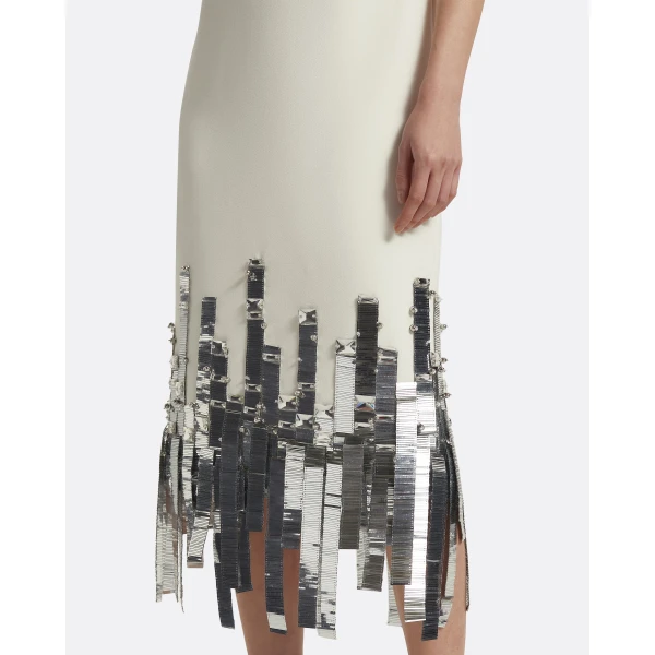 Safiyaa Ripa Midi Dress in Ivory with Silver, view 4