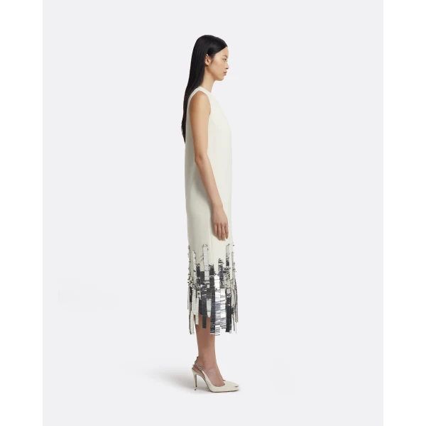 Safiyaa Ripa Midi Dress in Ivory with Silver, view 5