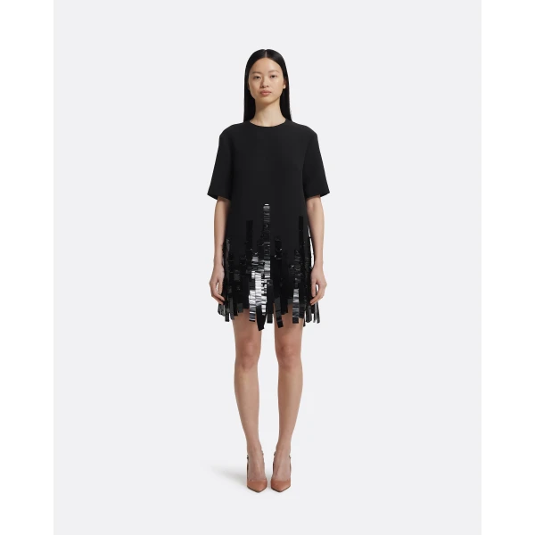 Safiyaa Ripley Short Dress in Black with Black, view 2