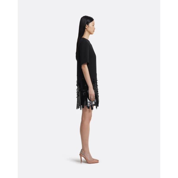 Safiyaa Ripley Short Dress in Black with Black, view 5