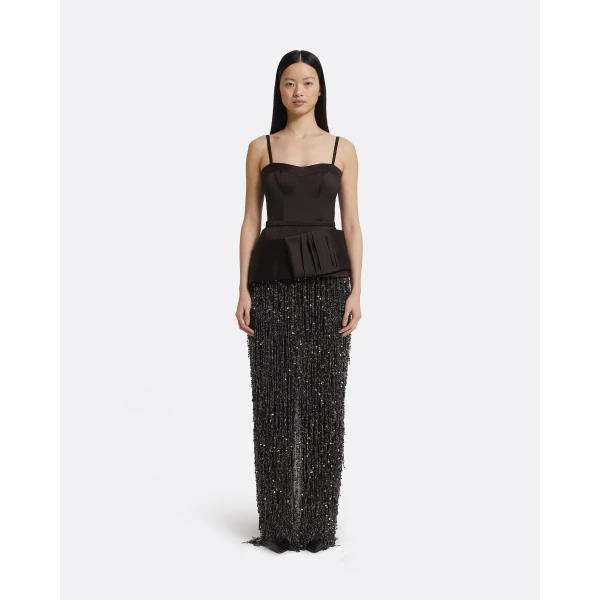 Safiyaa Sorai Long Dress in Peat Brown on Black, view 2