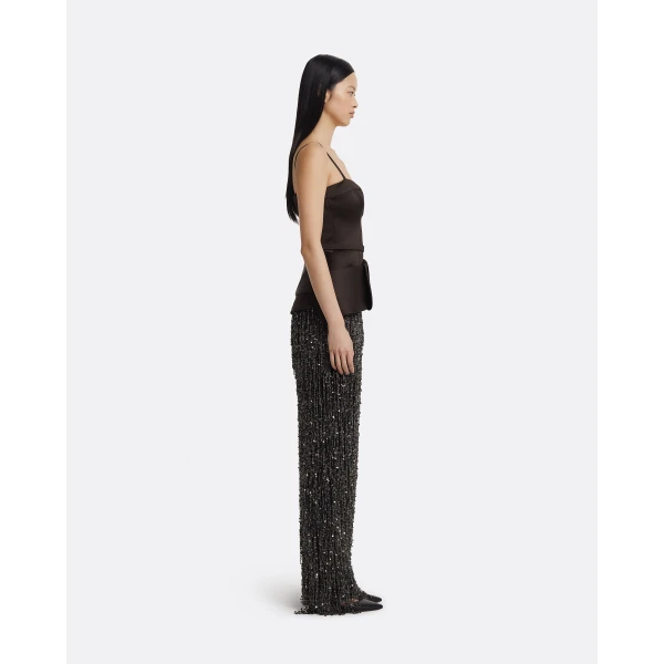 Safiyaa Sorai Long Dress in Peat Brown on Black, view 5