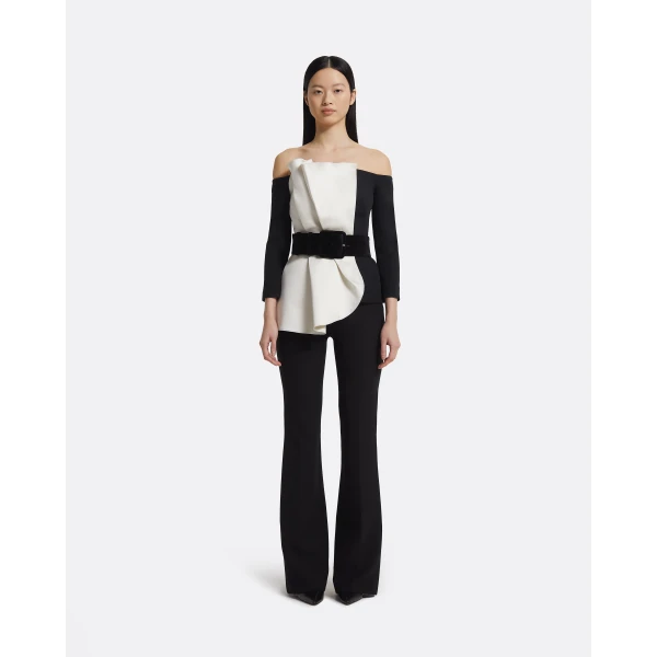 Safiyaa Yuka Top in Ivory On Black, view 3