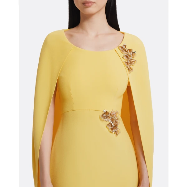 Safiyaa Yuna Long Dress in Aspen Gold with Gold, view 4