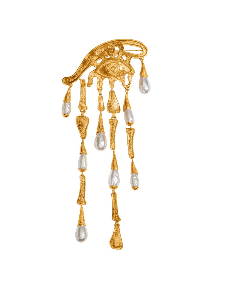 Schiaparelli Eye And Teardrops Brooch Gilded Brass