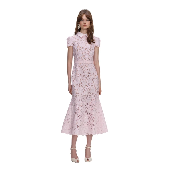 Pink Guipure Lace Midi Dress