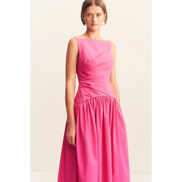 Square neck maxi dress in vivid pink in a premium stretch cotton blend.
