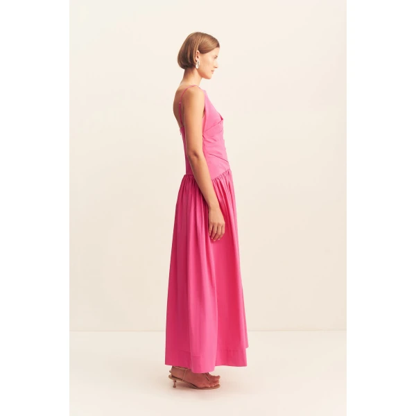 Square neck maxi dress in vivid pink in a premium stretch cotton blend.