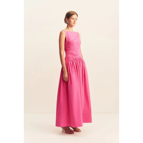 Square neck maxi dress in vivid pink in a premium stretch cotton blend.
