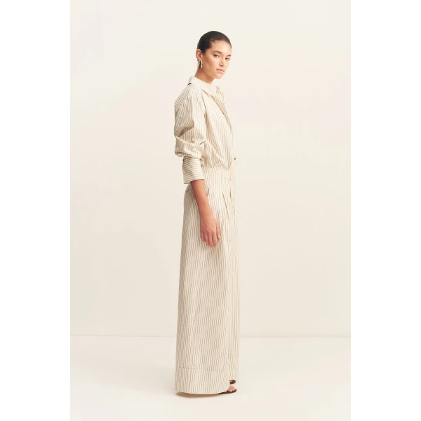High waisted relaxed pant in blanc pinstripe in a premium striped cotton.