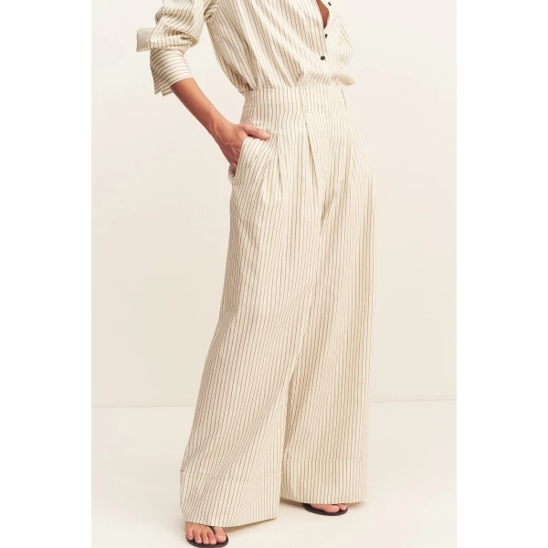 High waisted relaxed pant in blanc pinstripe in a premium striped cotton.