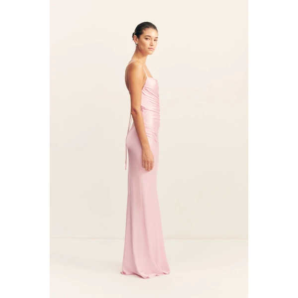 Lace back maxi dress in blossom in a LENZING ECOVERO with a luxurious satin finish.