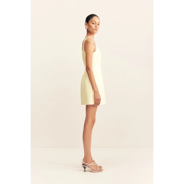 Hourglass mini dress in yuzu in a luxurious cotton sateen blend.