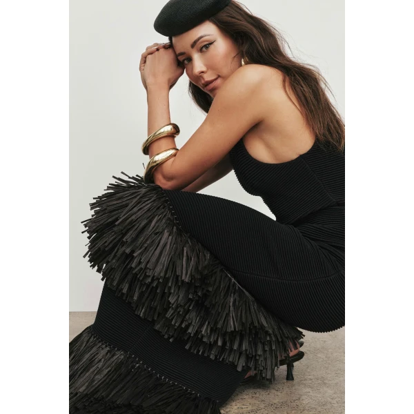 Aje Agave Knit Raffia Midi Skirt, view 2
