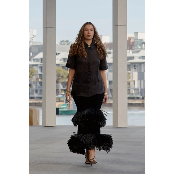 Agave Knit Raffia Midi Skirt