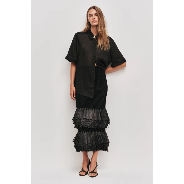 Aje Agave Knit Raffia Midi Skirt, view 4