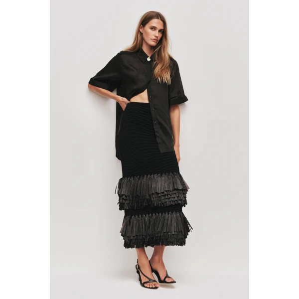 Aje Agave Knit Raffia Midi Skirt, view 5