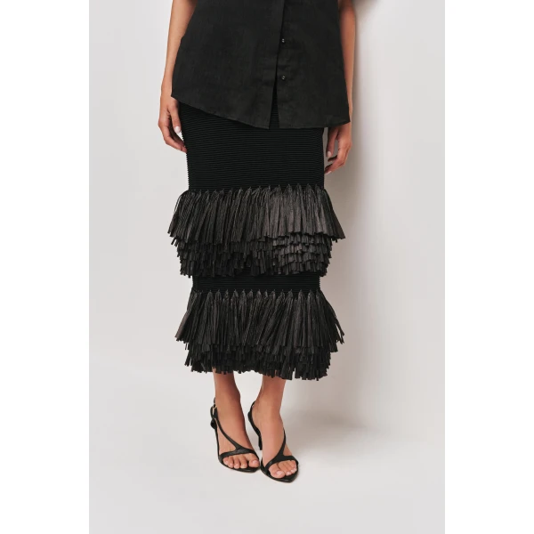 Aje Agave Knit Raffia Midi Skirt, view 6