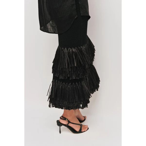 Aje Agave Knit Raffia Midi Skirt, view 7