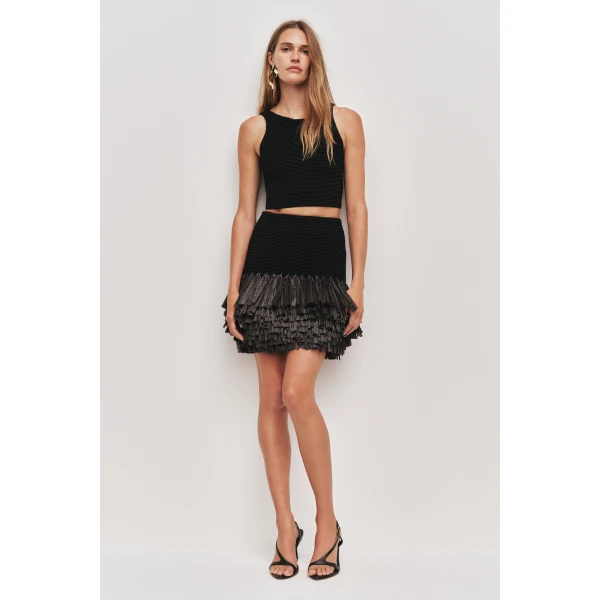 Aje Agave Knit Raffia Mini Skirt, view 2