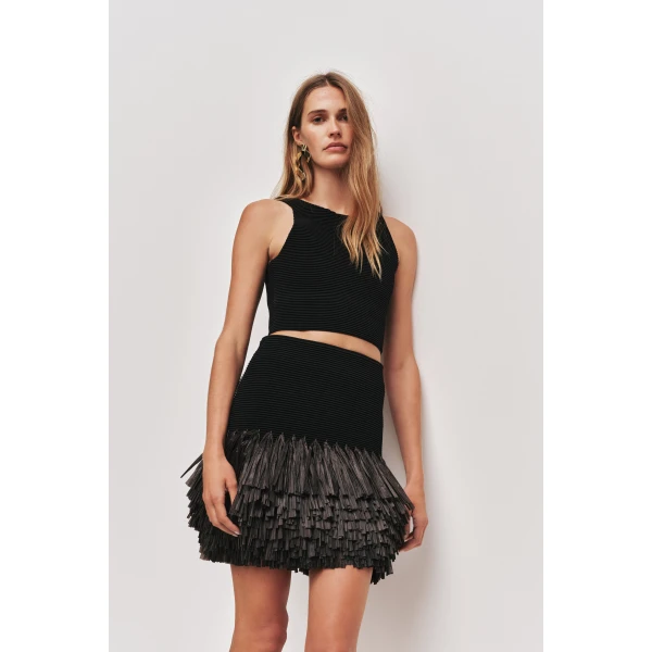 Aje Agave Knit Raffia Mini Skirt, view 3