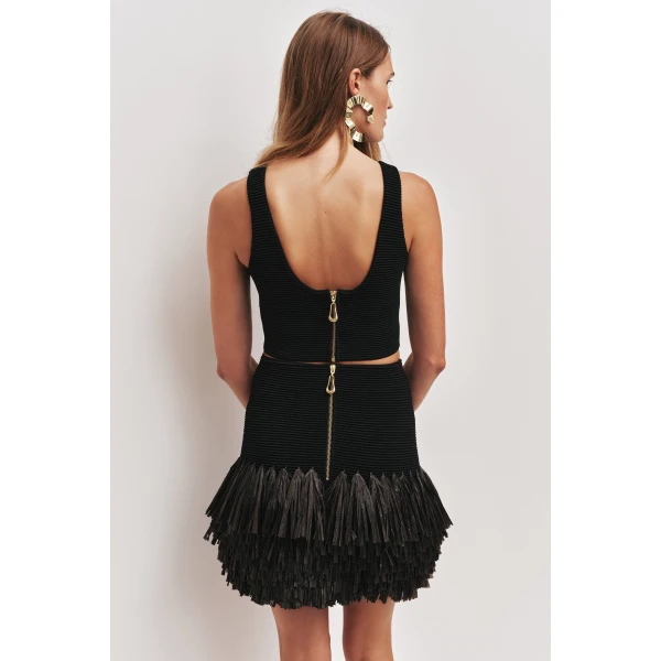 Aje Agave Knit Raffia Mini Skirt, view 5