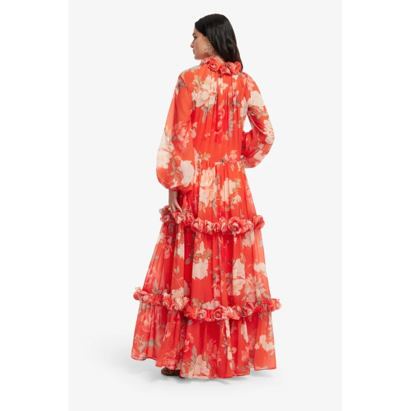 Premium silk blend printed maxi dress