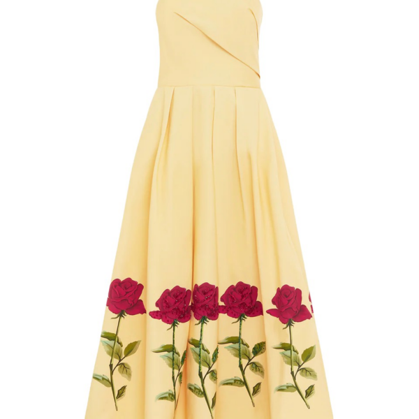 Leo Lin Yellow Dresses Premium cotton embellished midi dress