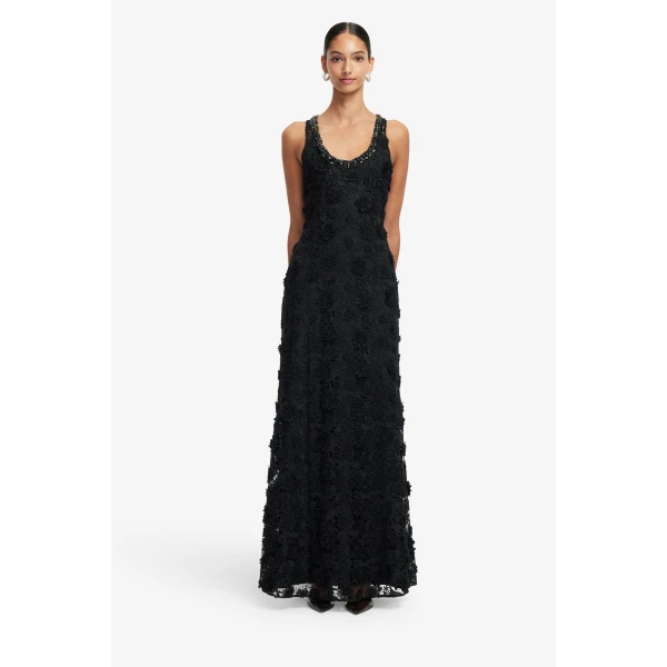 Scooped embellished neckline