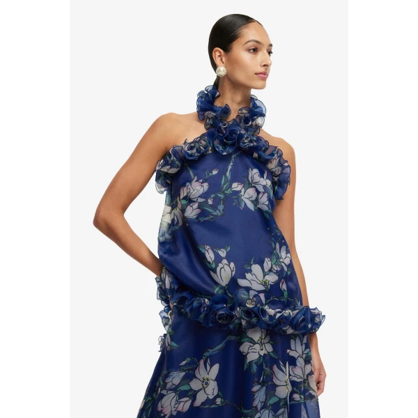 Handcrafted ruffled halterneck