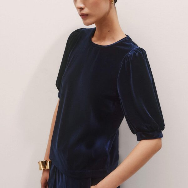 Me and Em AM-PM Fluid Tee – luxury British Blue in Me and Em exclusively at Coveti