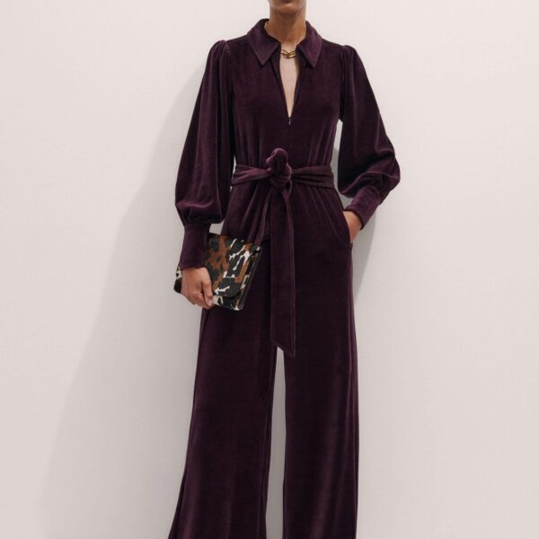 Me + Em AM-PM Jumpsuit + Belt – luxury British Red in Me and Em exclusively at Coveti